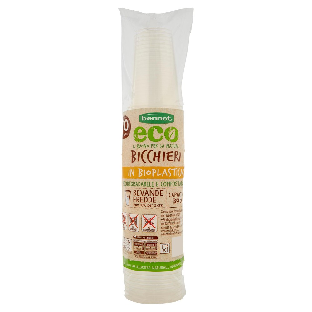 50 Bicchieri Trasparenti In Bioplastica Compostabile 390 Cc Bennet Eco - Foto 1