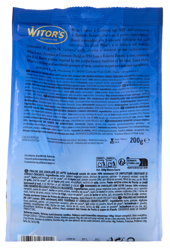 Cioccolatini Bianco Cuore Con Cereali Croccanti E Cacao 14x14g Witor's - Foto 3