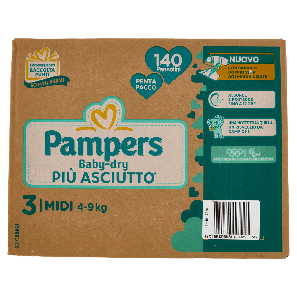 140 Pannolini Baby Dry Pentapack Midi Pampers - Foto 3