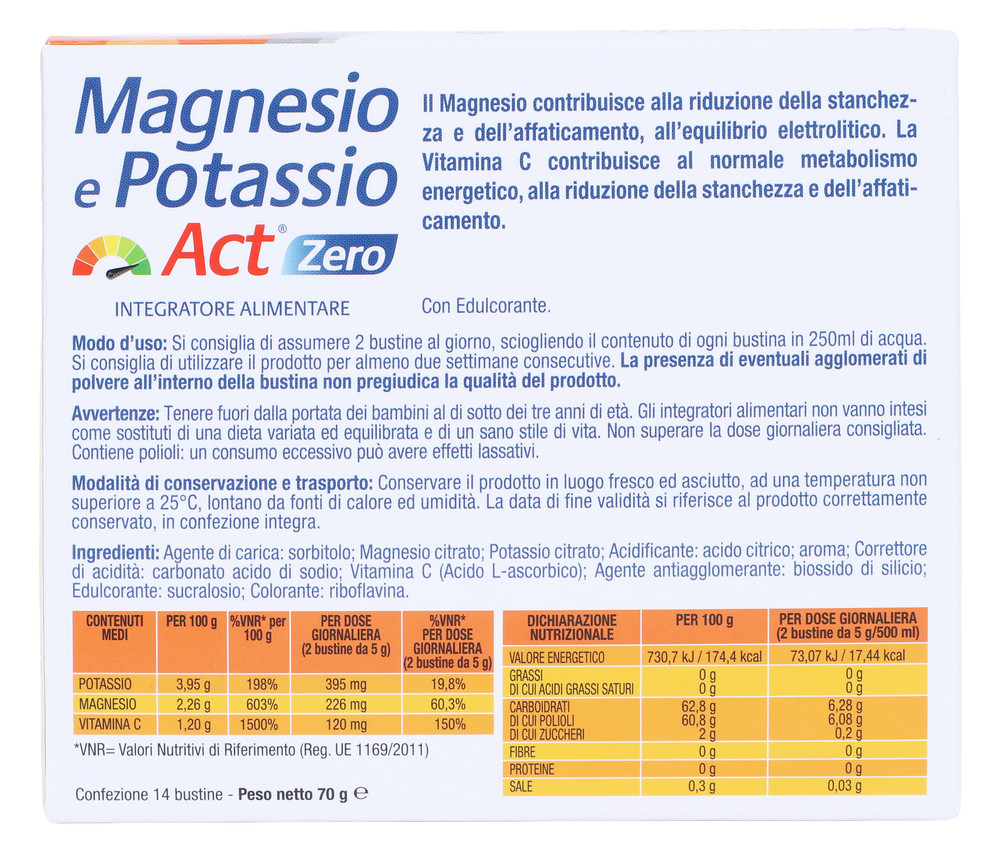 Magnesio Potassio Act Zero Zuccheri Bustine - Foto 3