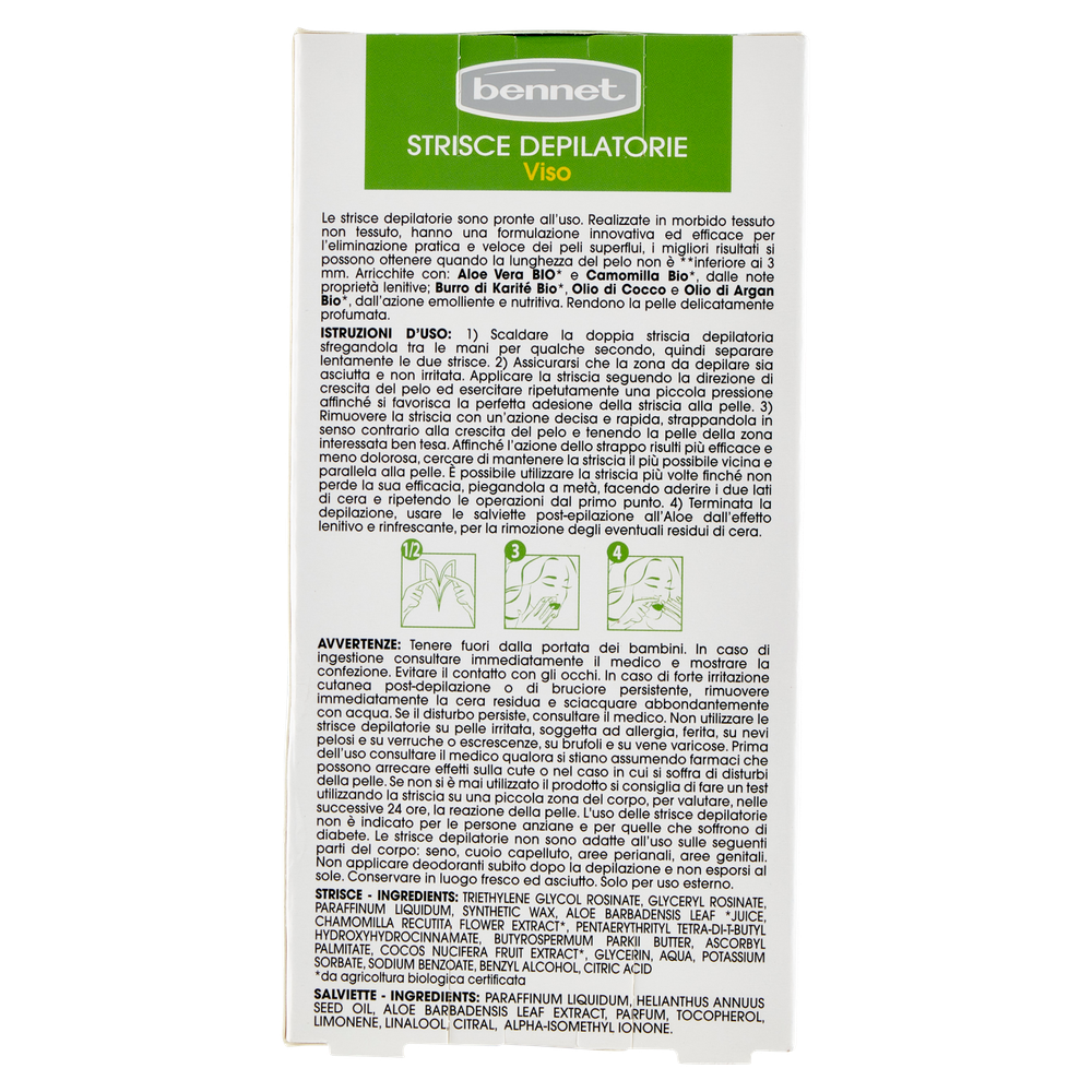 Strisce Depilatorie Viso Aloe Vera E Camomilla Bio Bennet - Foto 3